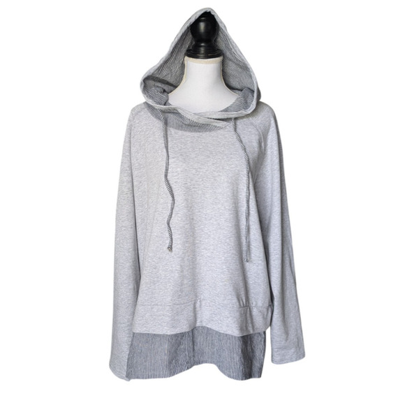 Sundance Catalog Gray Layered Pullover Hoodie Sweatshirt Tunic Size XL Striped - Picture 2 of 9
